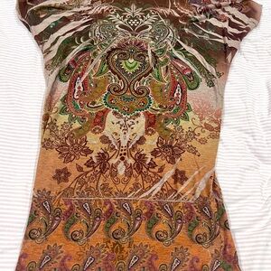 Brown Graphic Cap Sleeve Blouse